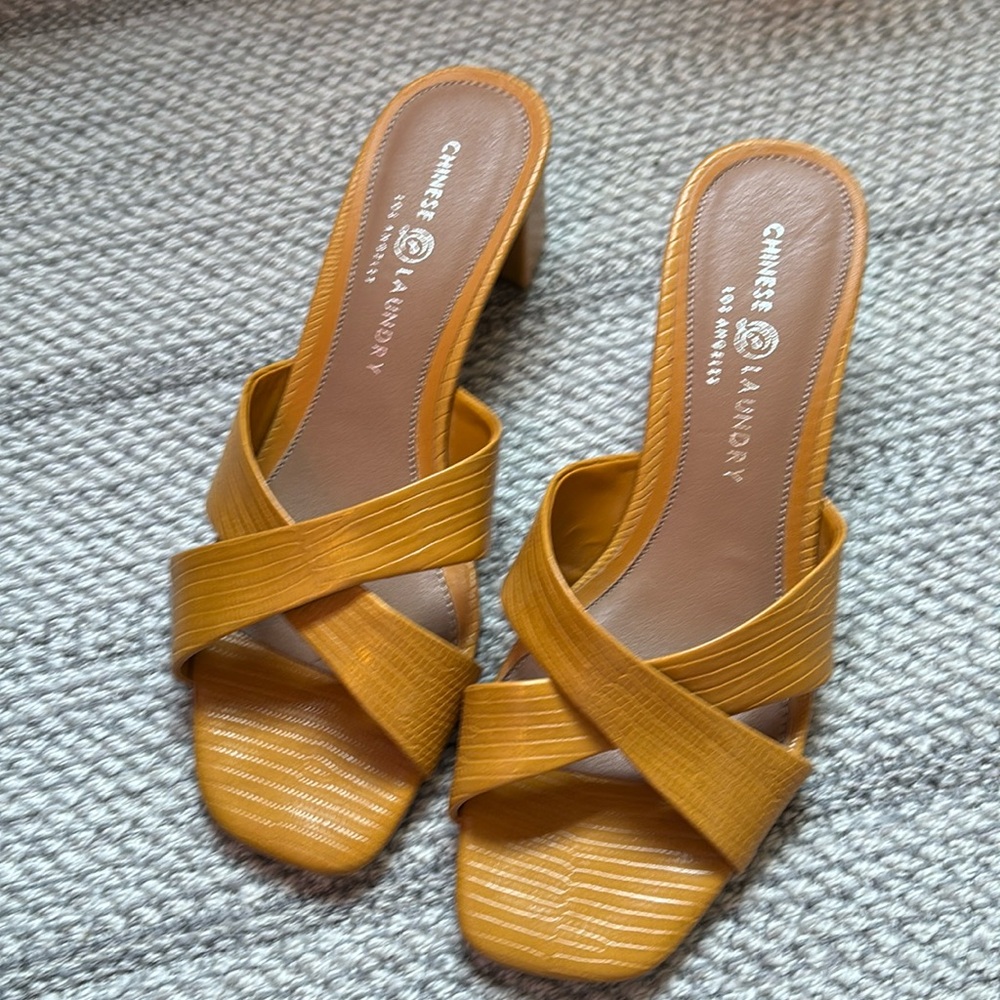Chinese Laundry Yellow Crisscross Slide Sandals